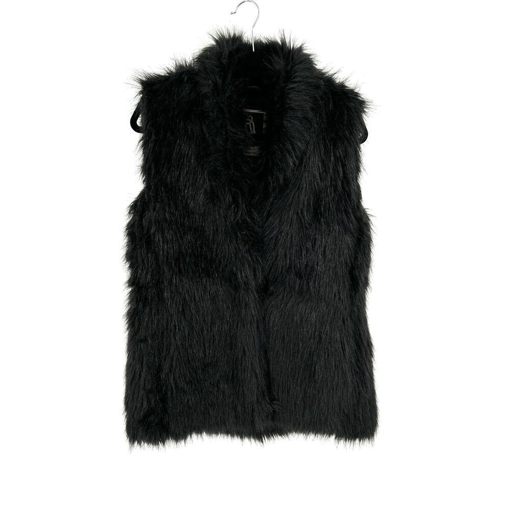 HOODLAMB Women's Black Faux Fur Hemp Lined Thick Winter Retro Vest Size Small